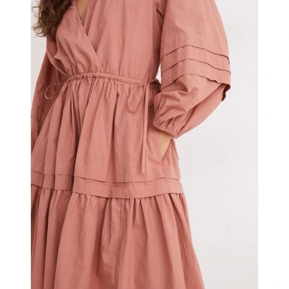 Madewell Large Cotton Poplin Tiered Mini Dress Mauve Boho Cottagecore $128 NWT - Picture 7 of 11